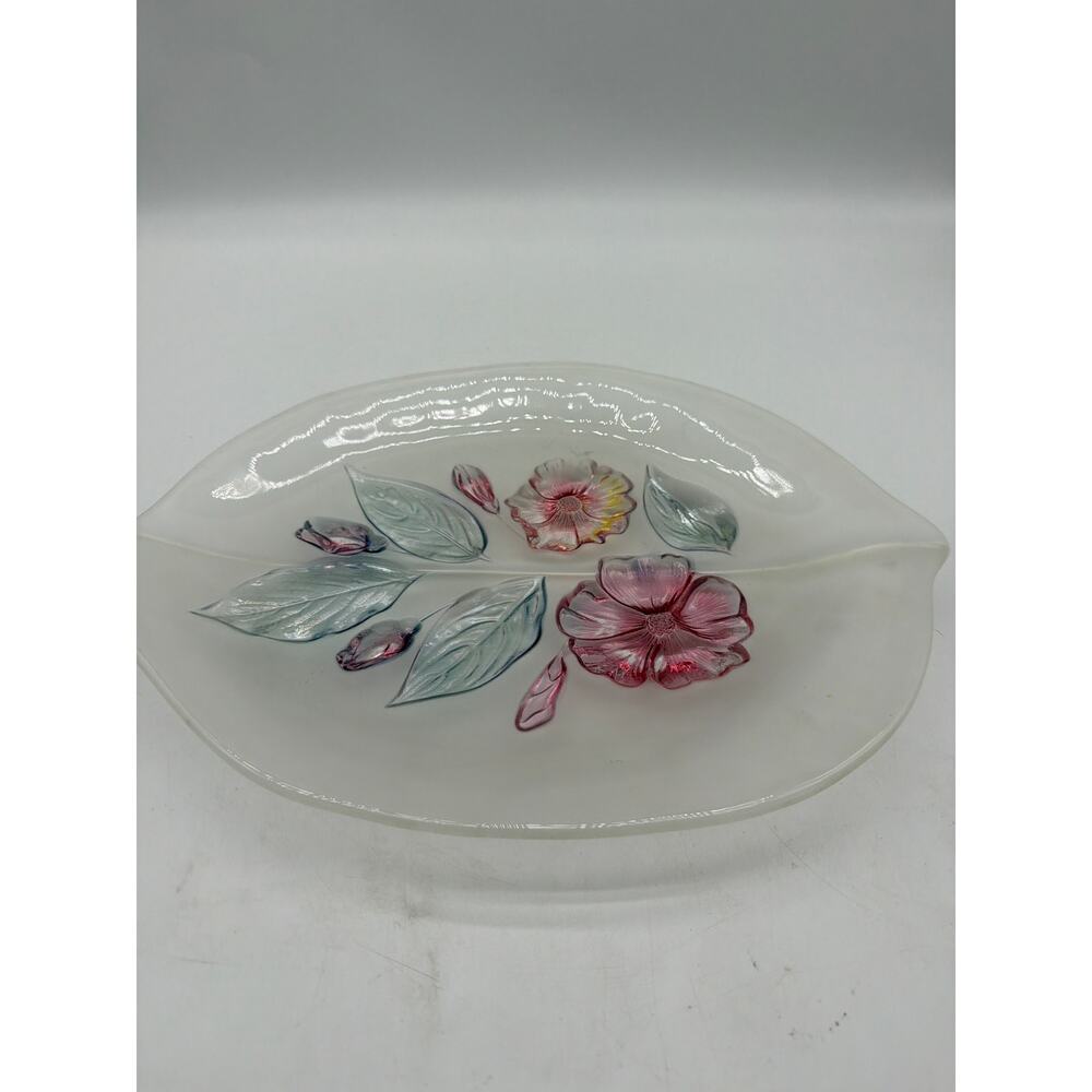 WALTHER GLASS MIKASA CRYSTAL FROSTED CAYLYPSO CANAPE HIBISCUS LEAF SHAPE PLATTER